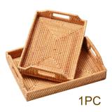 Load image into Gallery viewer, Restynic Hand-Woven Rattan Rectangular Serving Tray  Storage Platters with Handle Table Desktop Organiser Tray for coffer, Drink, Breakfast, Tea, Candle
