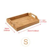 Load image into Gallery viewer, Restynic Hand-Woven Rattan Rectangular Serving Tray  Storage Platters with Handle Table Desktop Organiser Tray for coffer, Drink, Breakfast, Tea, Candle
