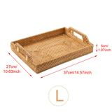 Load image into Gallery viewer, Restynic Hand-Woven Rattan Rectangular Serving Tray  Storage Platters with Handle Table Desktop Organiser Tray for coffer, Drink, Breakfast, Tea, Candle
