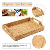 Load image into Gallery viewer, Restynic Hand-Woven Rattan Rectangular Serving Tray  Storage Platters with Handle Table Desktop Organiser Tray for coffer, Drink, Breakfast, Tea, Candle
