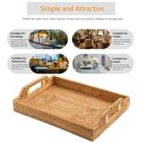 Load image into Gallery viewer, Restynic Hand-Woven Rattan Rectangular Serving Tray  Storage Platters with Handle Table Desktop Organiser Tray for coffer, Drink, Breakfast, Tea, Candle
