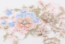 Load image into Gallery viewer, Trasylph Lace Fabric For Clothes 3D Embroidery Applique Beaded Flowers Tulle Rhinestone
